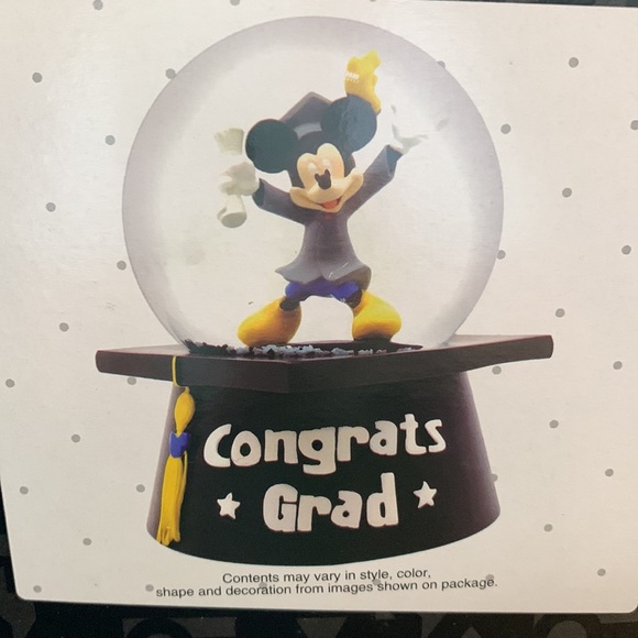 NIB Disney Graduation Mickey Mouse wind-up Musical Water-globe "Congrats Grad" - Picture 5 of 7